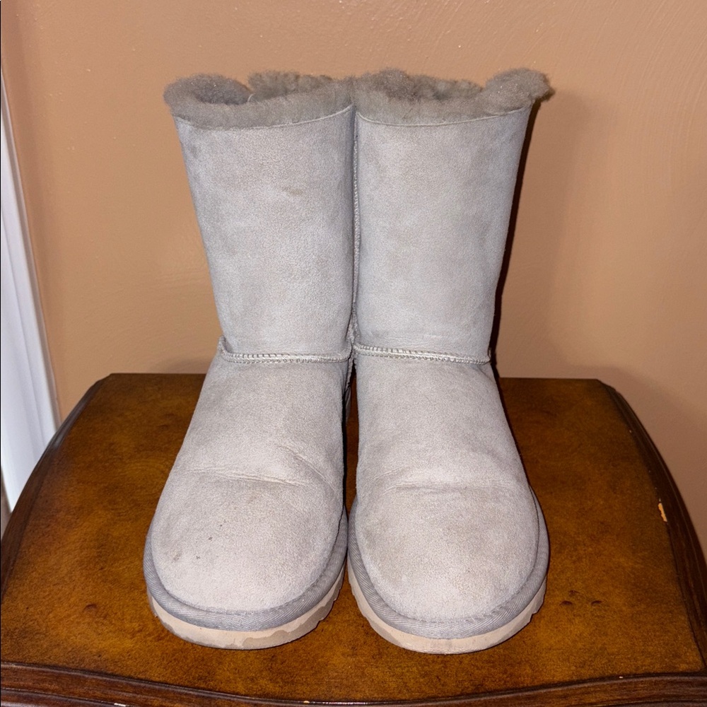 UGG Women's Gray Sheepskin Boots Bailey Bow